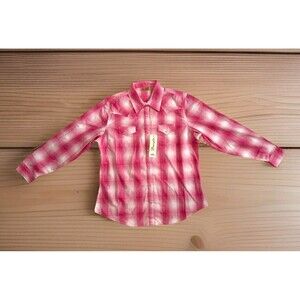 NWT Wrangler Womens Pink Plaid Pearl Snap Western Long Sleeve Shirt XL Cowgirl